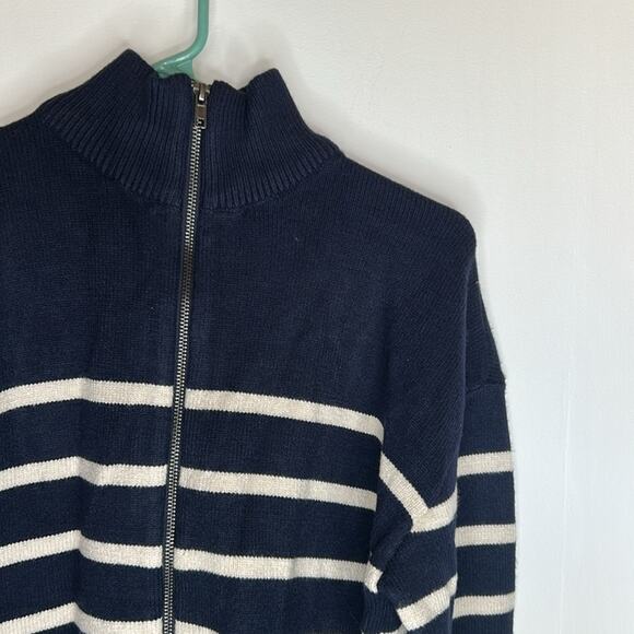 NEW RDI Nordstrom Women's Two-Way Zip Cardigan Navy White Soft Size Small - Picture 4 of 7